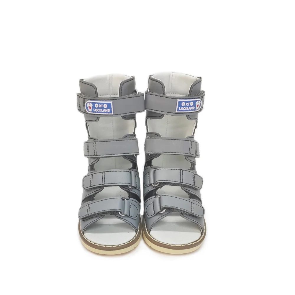 Boys Gray Children High Top Sandals Leather Orthopedic Shoes For Kids Clubfoot Ankle Support Flat Feet Footwear Size 20-34