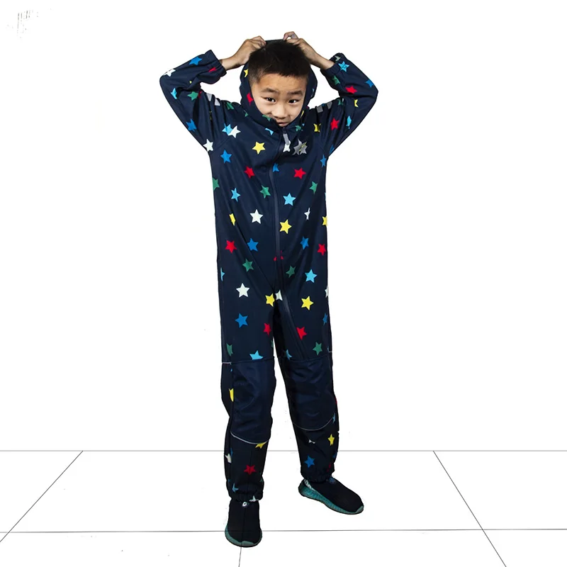 Children's soft shell waterproof jumpsuit for boys and girls one-piece romper to keep warm, waterproof, windproof and velvet