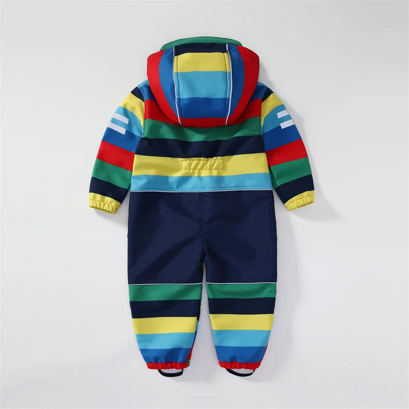 Children's soft shell waterproof jumpsuit for boys and girls one-piece romper to keep warm, waterproof, windproof and velvet