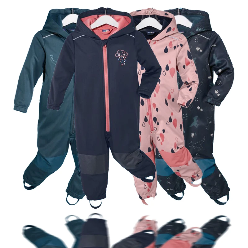 Children's soft shell waterproof jumpsuit for boys and girls one-piece romper to keep warm, waterproof, windproof and velvet