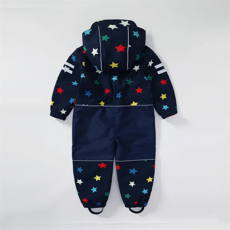 Children's soft shell waterproof jumpsuit for boys and girls one-piece romper to keep warm, waterproof, windproof and velvet