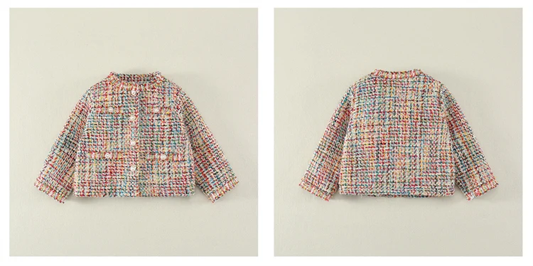 Luxury Designers Baby Kids Cropped Tweed Jacket with Button for Girls High Fashion Streetwear Korean Child Spring Autumn Coat