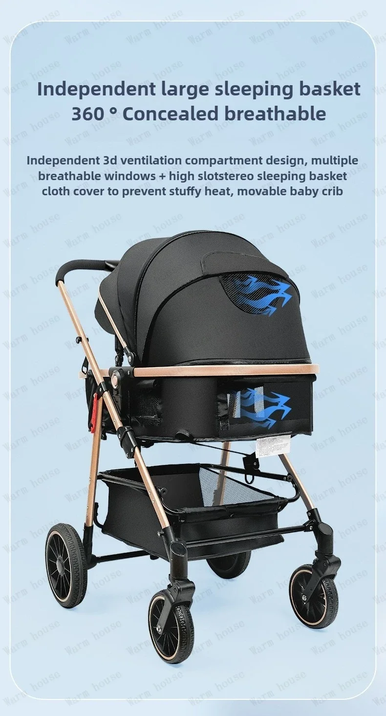 Portable 3-in-1 Baby Stroller Lightweight Travel Baby Stroller Foldable 3-in-1 Baby Stroller with Car Seat High Views,two-way