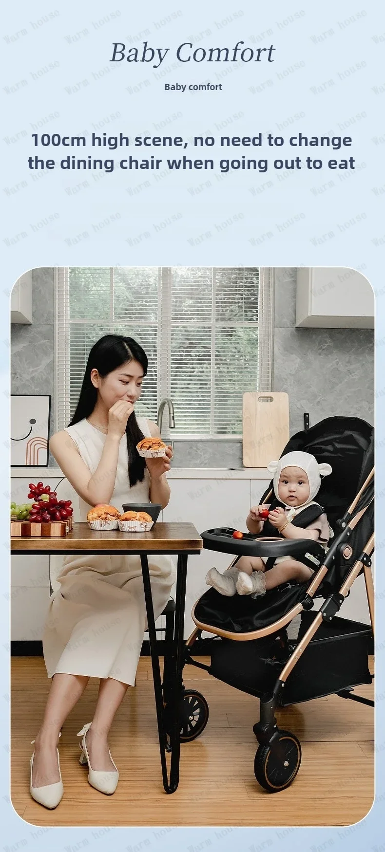 Portable 3-in-1 Baby Stroller Lightweight Travel Baby Stroller Foldable 3-in-1 Baby Stroller with Car Seat High Views,two-way