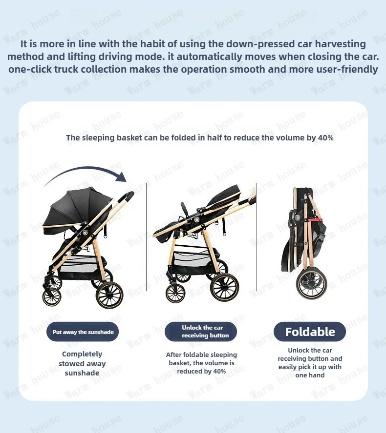 Portable 3-in-1 Baby Stroller Lightweight Travel Baby Stroller Foldable 3-in-1 Baby Stroller with Car Seat High Views,two-way