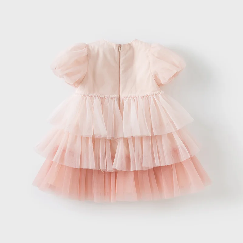 Dave Bella Girls Baby Princess Dress Summer Sweet Cute Bubble Sleeves Elegant Pink Mesh Layered Dress Party Outdoor DB2251649
