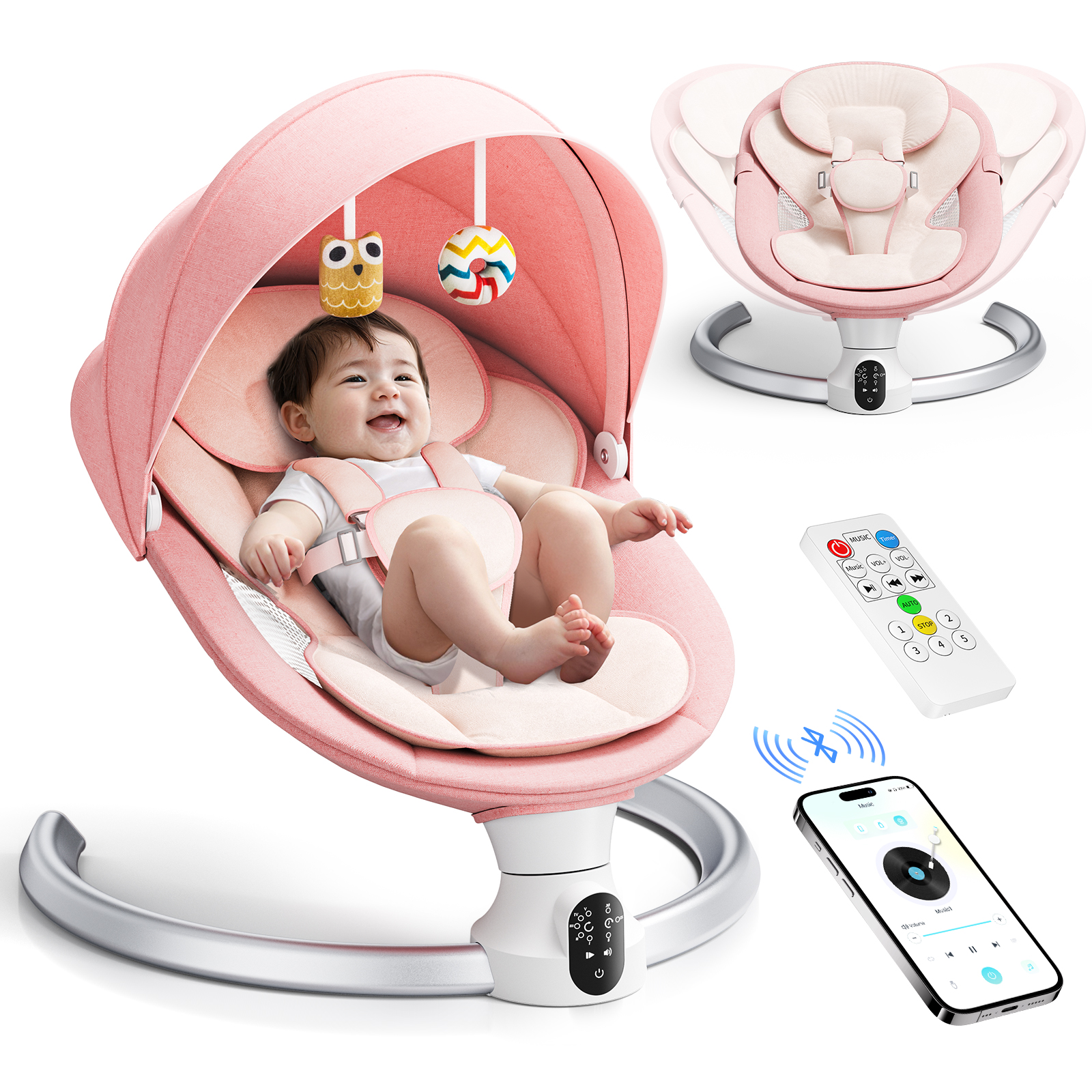 Electric Baby Swing Gray, Baby Lounge Chair with Remote Control and Wireless Control Style Application, Up to 9kg