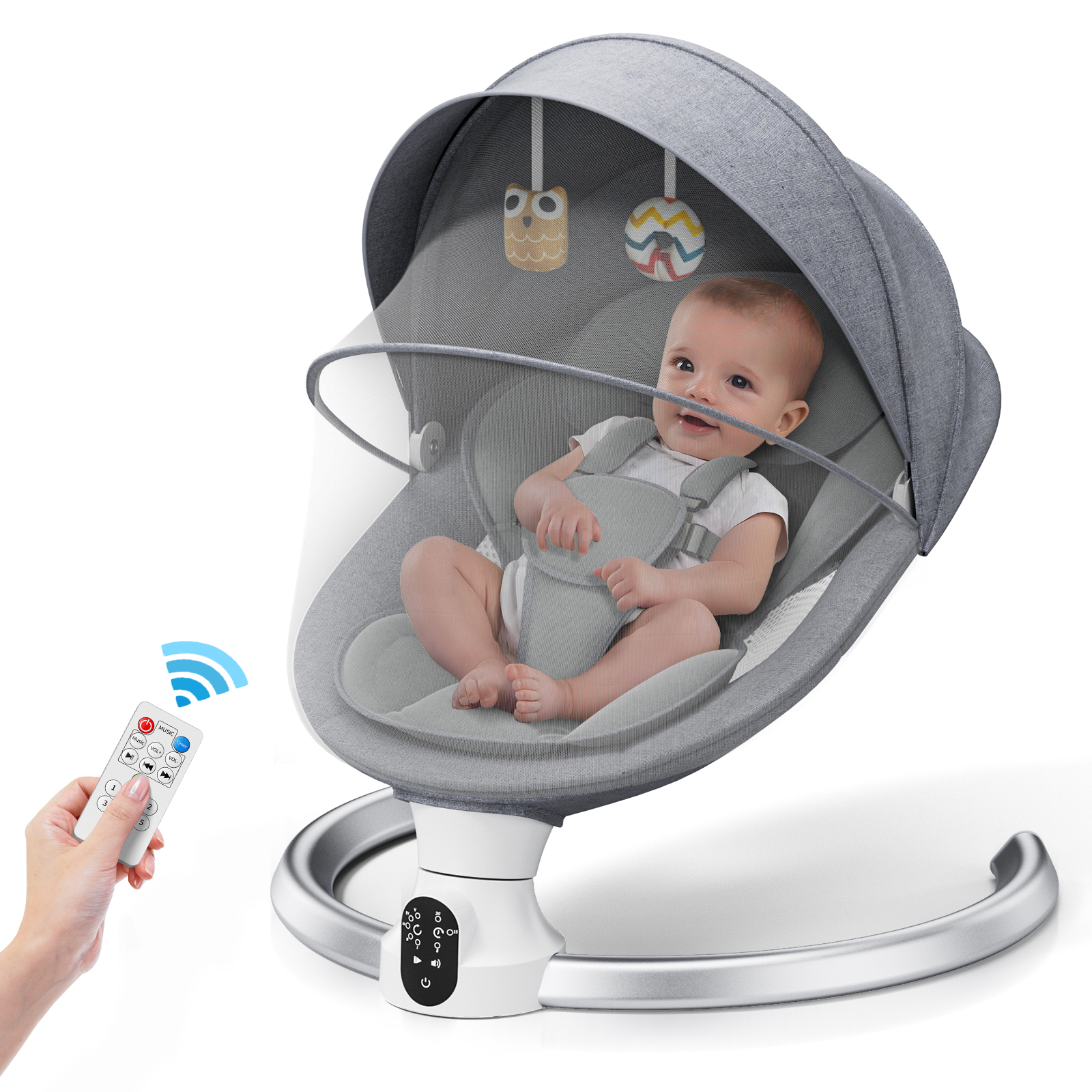 Electric Baby Swing Gray, Baby Lounge Chair with Remote Control and Wireless Control Style Application, Up to 9kg