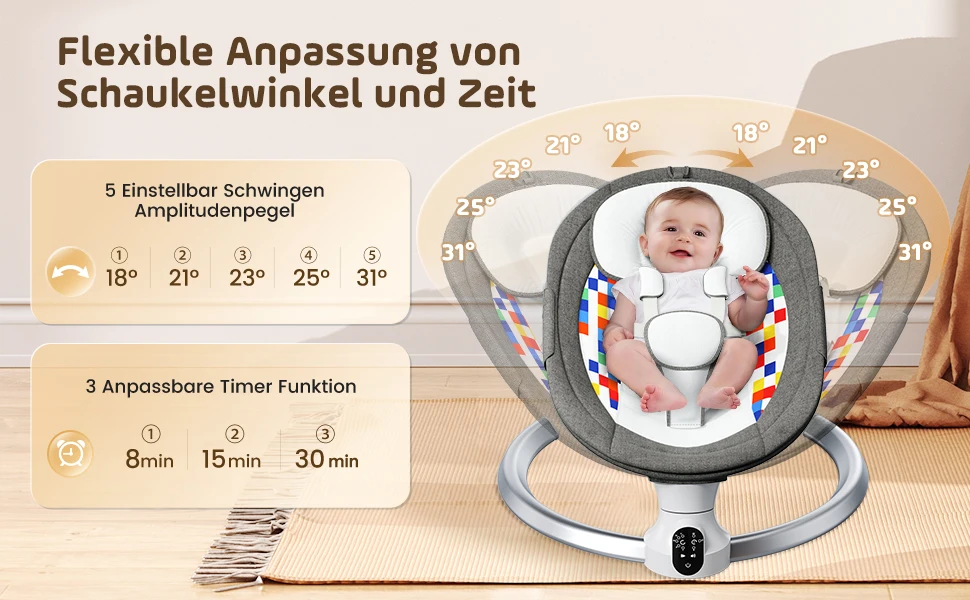 Electric Baby Swing Gray, Baby Lounge Chair with Remote Control and Wireless Control Style Application, Up to 9kg