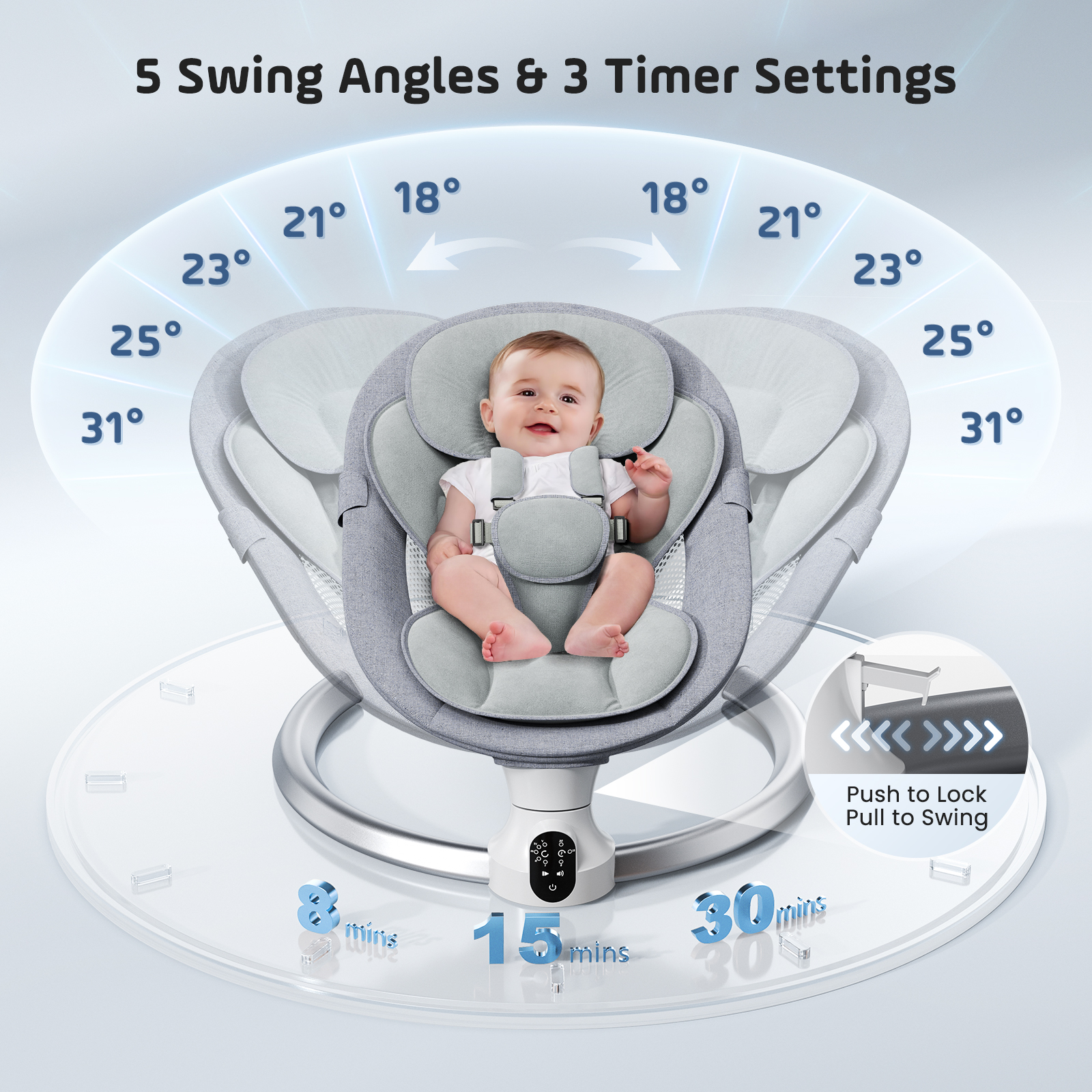 Electric Baby Swing Gray, Baby Lounge Chair with Remote Control and Wireless Control Style Application, Up to 9kg