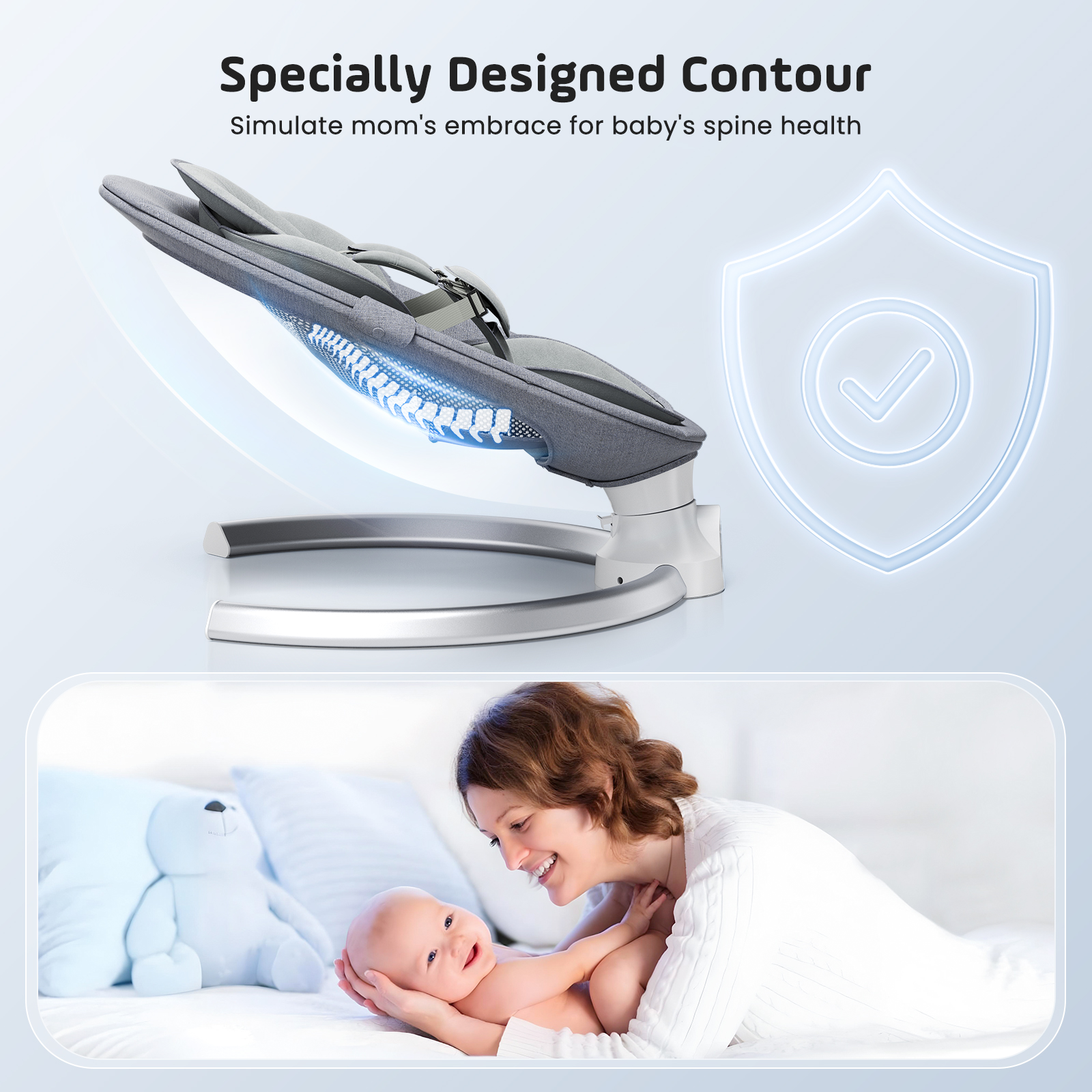 Electric Baby Swing Gray, Baby Lounge Chair with Remote Control and Wireless Control Style Application, Up to 9kg