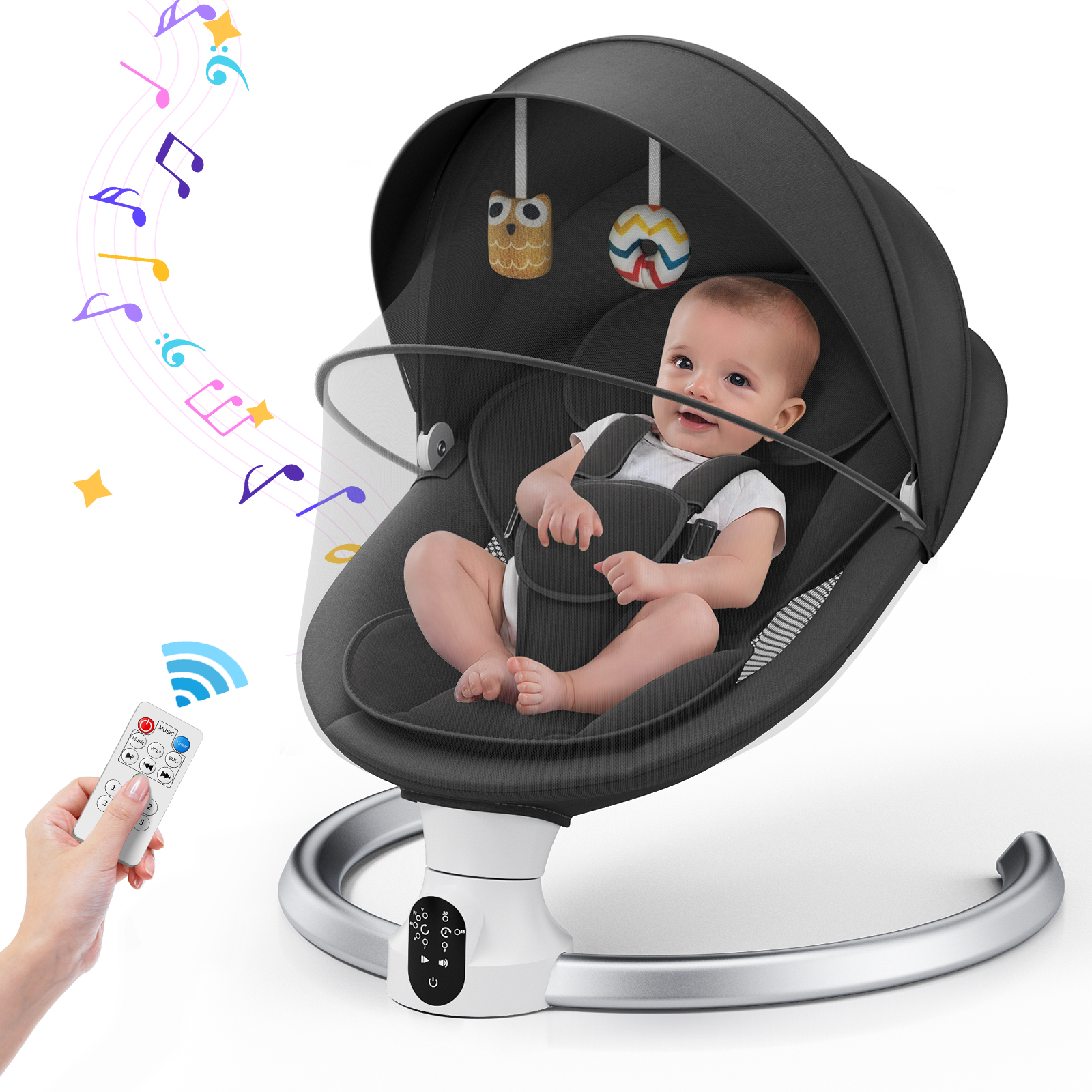 Electric Baby Swing Gray, Baby Lounge Chair with Remote Control and Wireless Control Style Application, Up to 9kg
