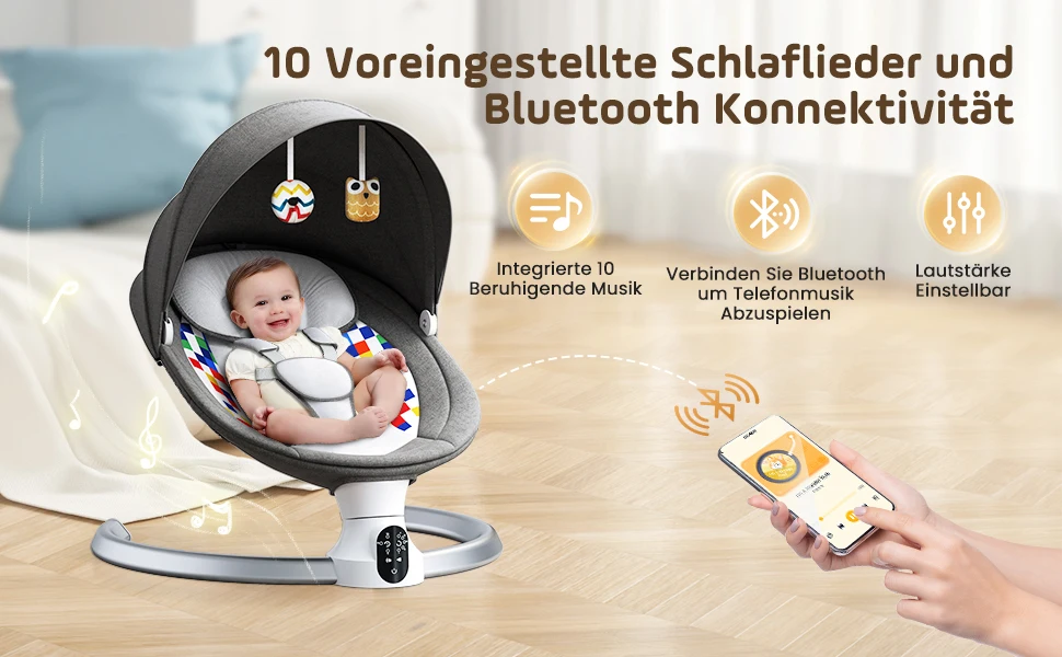 Electric Baby Swing Gray, Baby Lounge Chair with Remote Control and Wireless Control Style Application, Up to 9kg