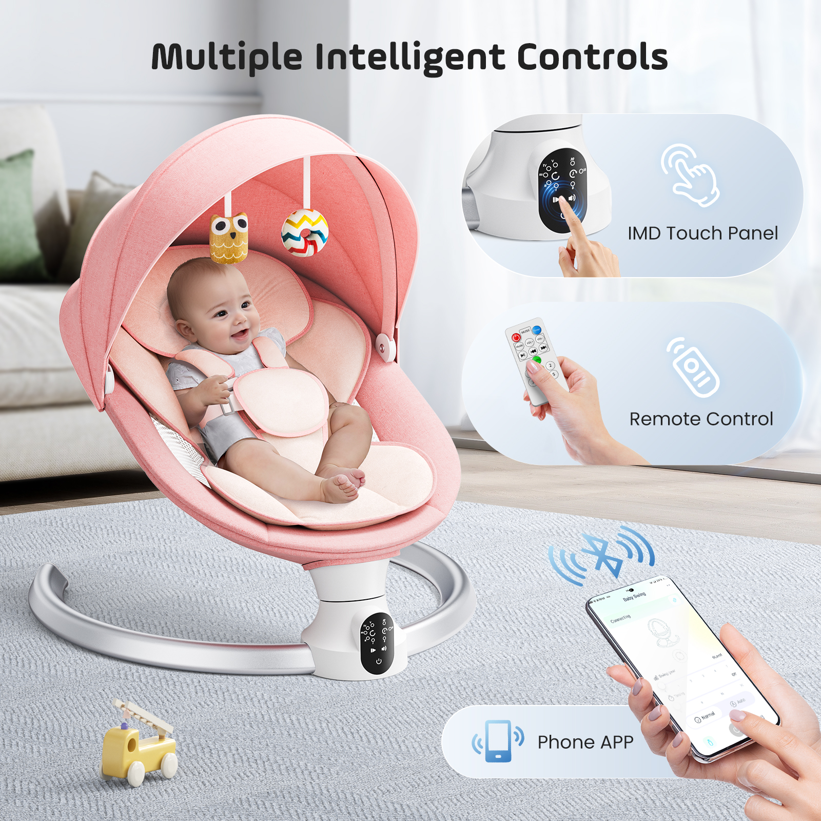 Electric Baby Swing Gray, Baby Lounge Chair with Remote Control and Wireless Control Style Application, Up to 9kg