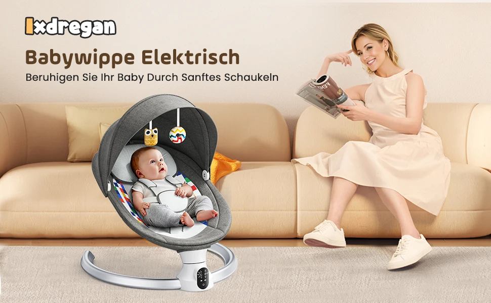 Electric Baby Swing Gray, Baby Lounge Chair with Remote Control and Wireless Control Style Application, Up to 9kg