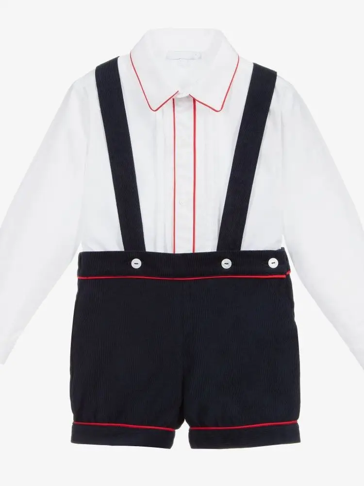 Boys Spanish Clothes Set Baby Long Sleeve Shirts Navy Shorts Infant Birthday Holiday Outfits Children Boutique Spain Clothing