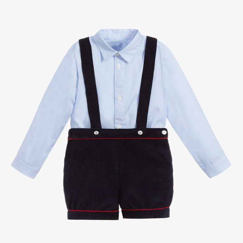 Boys Spanish Clothes Set Baby Long Sleeve Shirts Navy Shorts Infant Birthday Holiday Outfits Children Boutique Spain Clothing