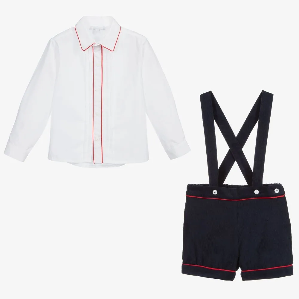 Boys Spanish Clothes Set Baby Long Sleeve Shirts Navy Shorts Infant Birthday Holiday Outfits Children Boutique Spain Clothing