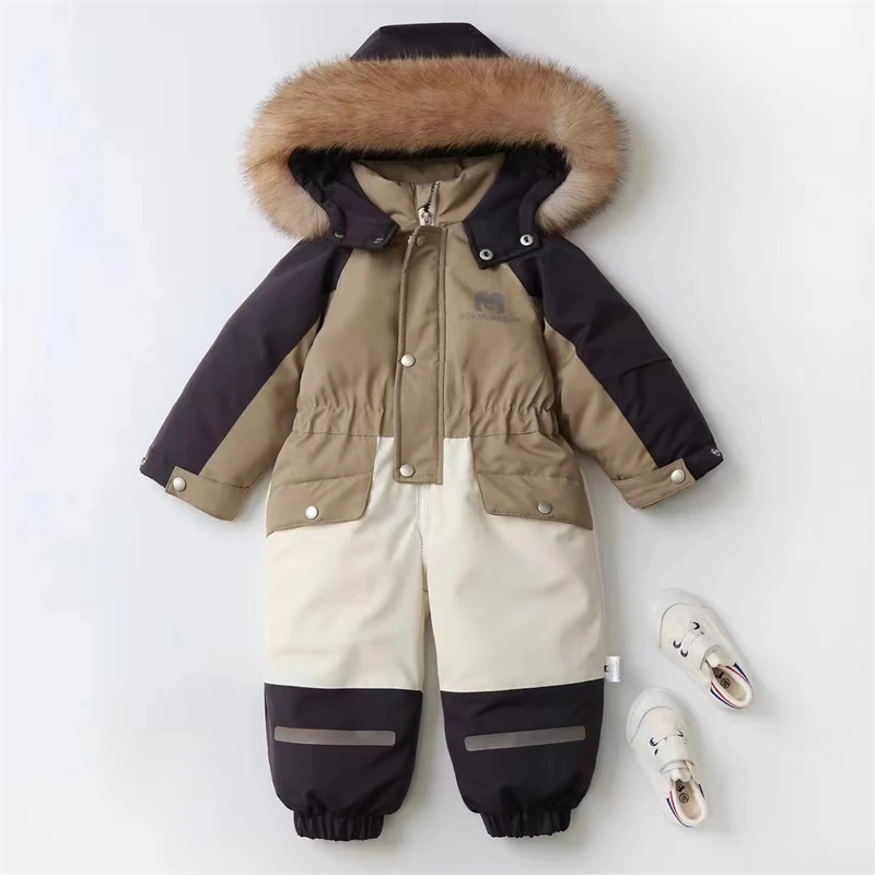 -30 Degree Baby Winter Coat Thicken Baby Jumpsuit Warm Children Jacket Waterproof Kids Ski Suit Hooded Baby Snowsuit 1-5 Years