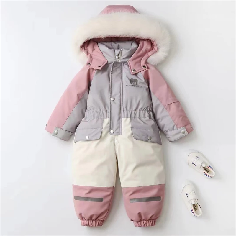 -30 Degree Baby Winter Coat Thicken Baby Jumpsuit Warm Children Jacket Waterproof Kids Ski Suit Hooded Baby Snowsuit 1-5 Years