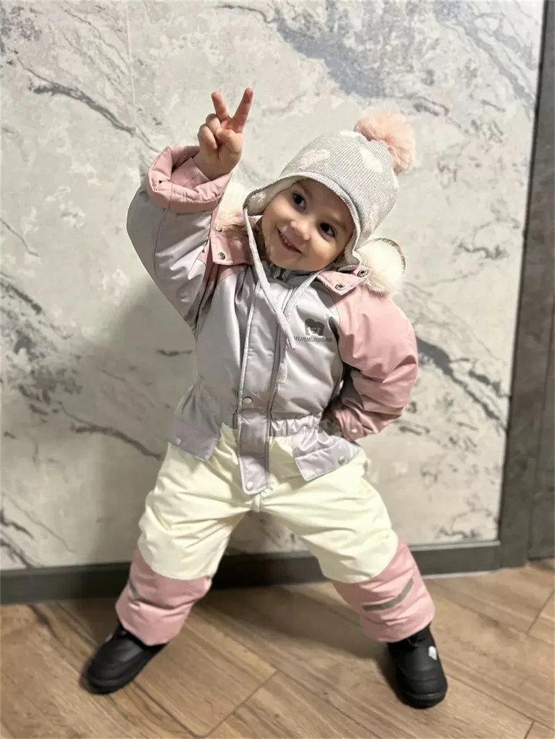 -30 Degree Baby Winter Coat Thicken Baby Jumpsuit Warm Children Jacket Waterproof Kids Ski Suit Hooded Baby Snowsuit 1-5 Years