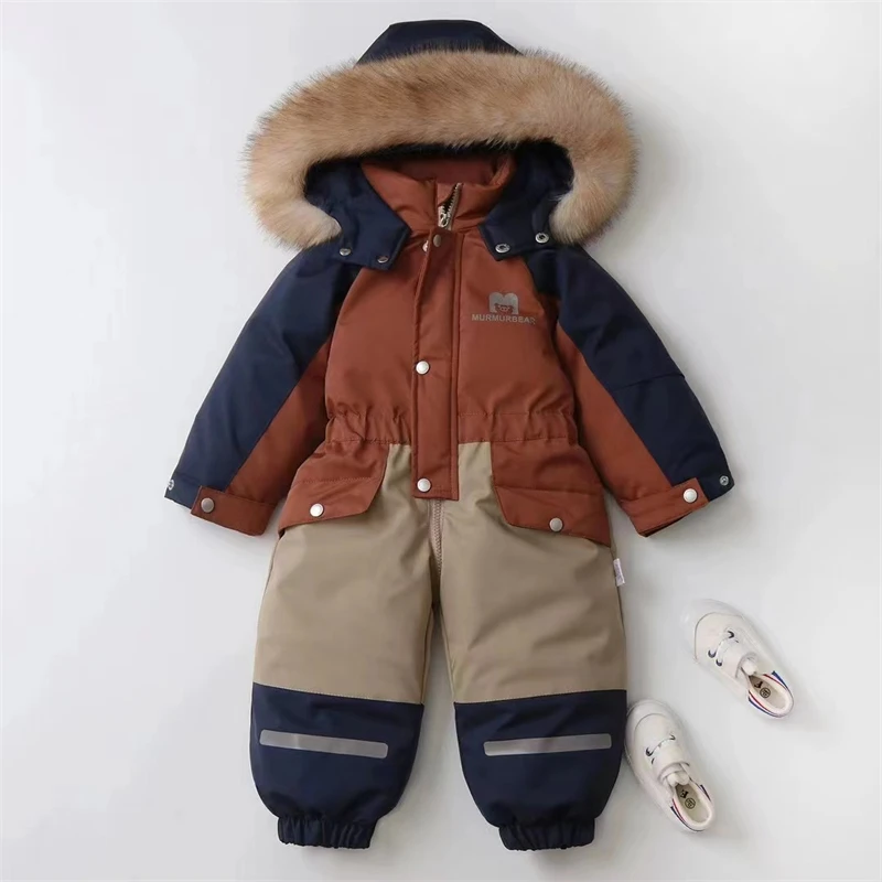 -30 Degree Baby Winter Coat Thicken Baby Jumpsuit Warm Children Jacket Waterproof Kids Ski Suit Hooded Baby Snowsuit 1-5 Years