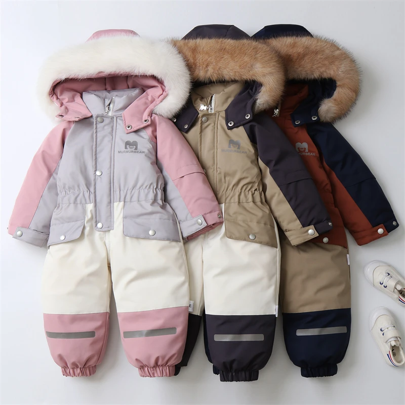 -30 Degree Baby Winter Coat Thicken Baby Jumpsuit Warm Children Jacket Waterproof Kids Ski Suit Hooded Baby Snowsuit 1-5 Years