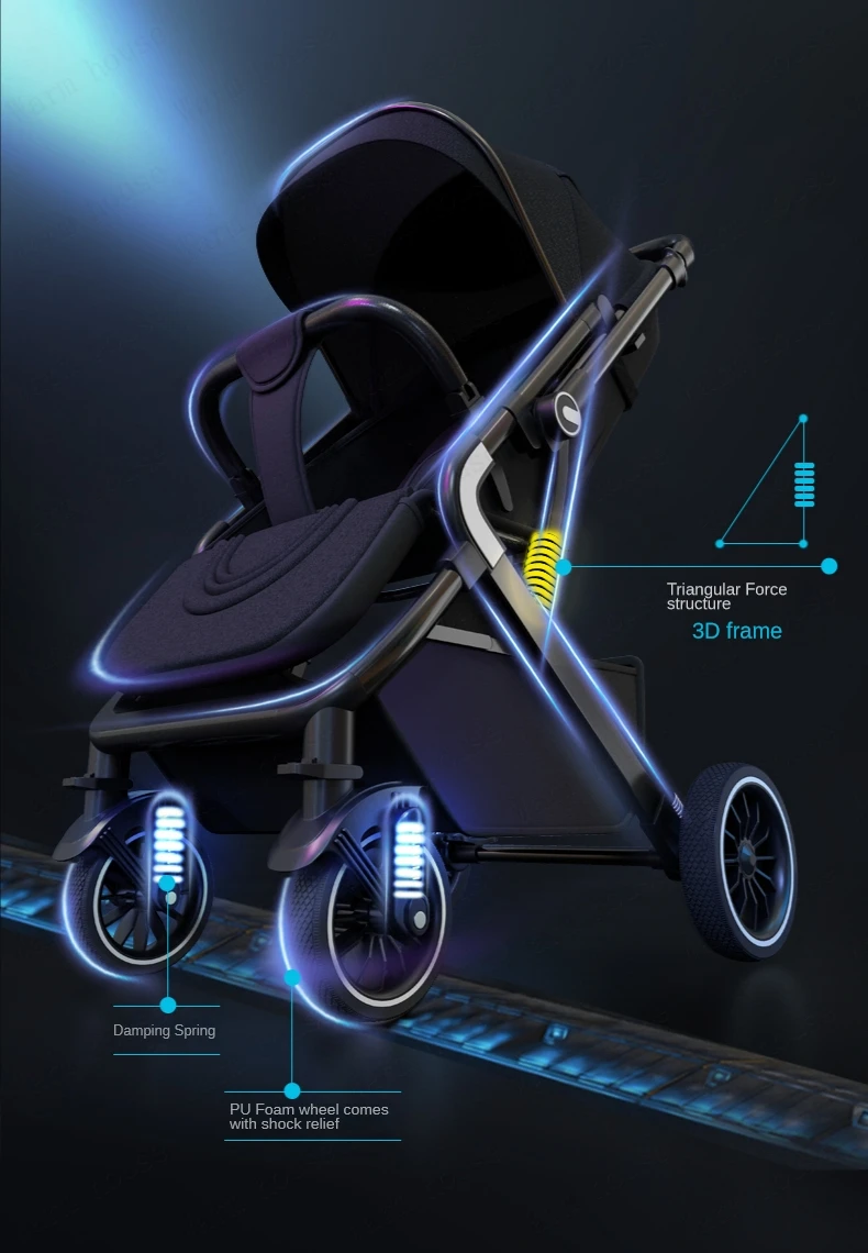 High Landscape Shock absorption Baby Stroller Portable Travel Folding Prams Sit and lie down in both directions Baby carriage