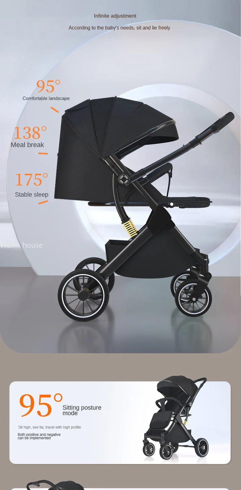 High Landscape Shock absorption Baby Stroller Portable Travel Folding Prams Sit and lie down in both directions Baby carriage
