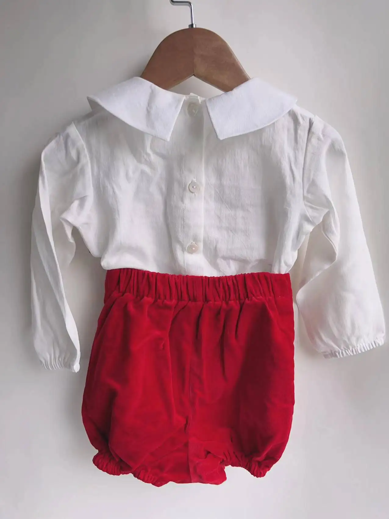 Baby Boys Ivory & Blue Velvet Shorts Set Infant Birthday Suit Kids Spanish Cotton Outfits Toddler Wedding Party Wear
