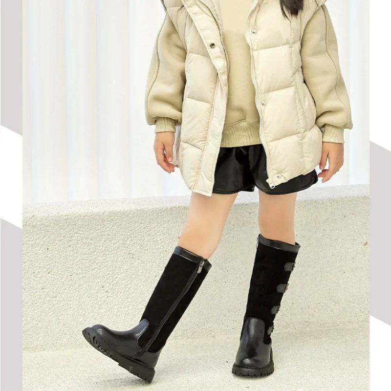 Children High Boots for Girls 2024 Autumn Winter New Fashion and Comfortable British Style Casual Versatile Trendy Leather Shoes