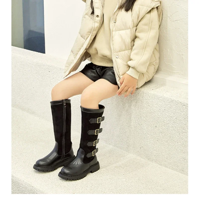 Children High Boots for Girls 2024 Autumn Winter New Fashion and Comfortable British Style Casual Versatile Trendy Leather Shoes