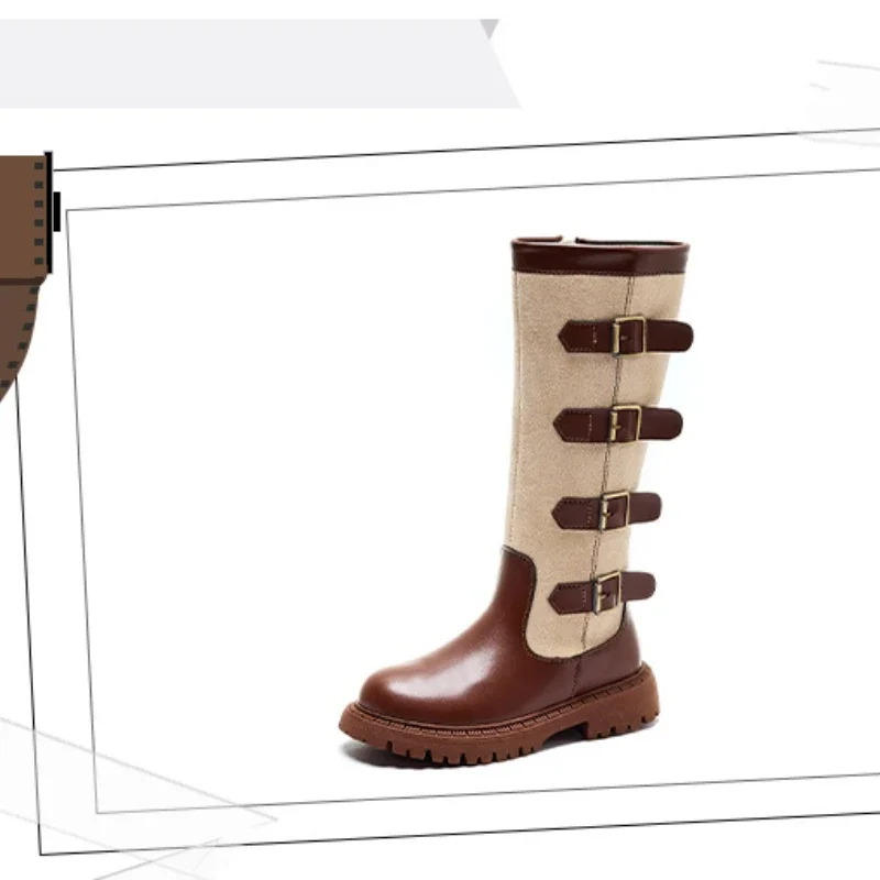 Children High Boots for Girls 2024 Autumn Winter New Fashion and Comfortable British Style Casual Versatile Trendy Leather Shoes