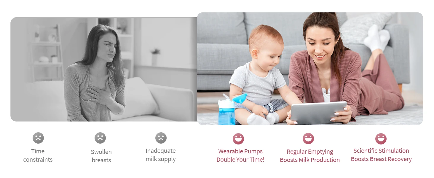 2PCS Electric Breast Pump Hands-Free Breast Pumps 12 Levels, LCD Display, 1200mAh Rechargeable Double Milk Extractor