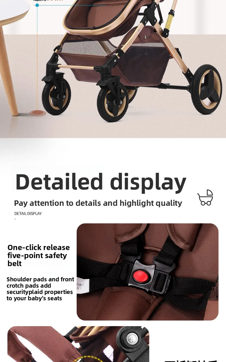 Newborn 3-in-1 Stroller with High View, Two-way Sitting and Lying Function, Baby Stroller with Carrycot and Car Safety Seat