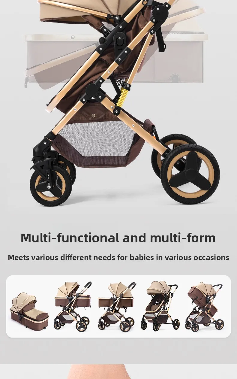 Newborn 3-in-1 Stroller with High View, Two-way Sitting and Lying Function, Baby Stroller with Carrycot and Car Safety Seat