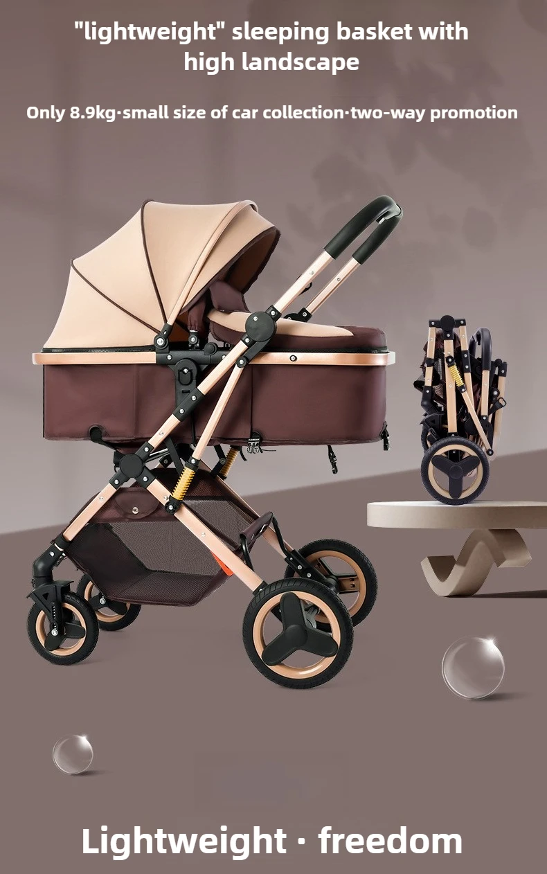 Newborn 3-in-1 Stroller with High View, Two-way Sitting and Lying Function, Baby Stroller with Carrycot and Car Safety Seat