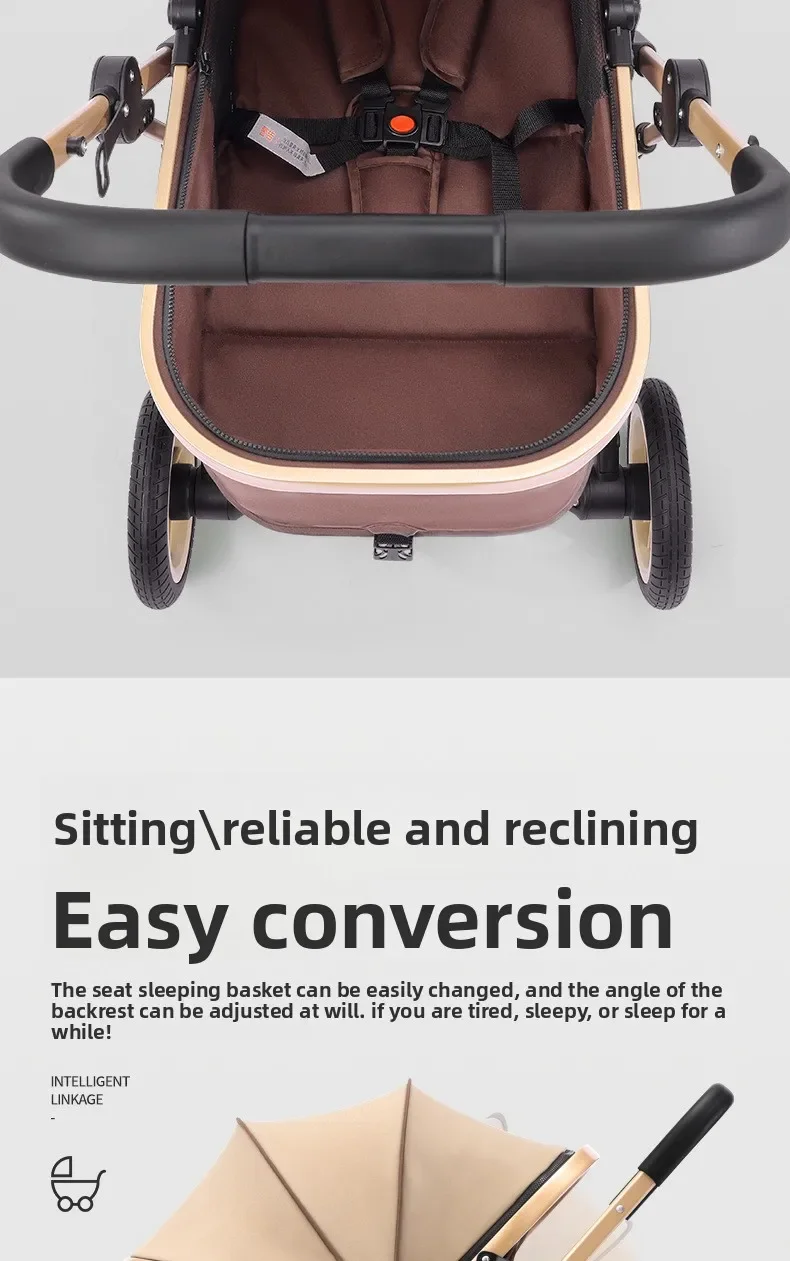 Newborn 3-in-1 Stroller with High View, Two-way Sitting and Lying Function, Baby Stroller with Carrycot and Car Safety Seat