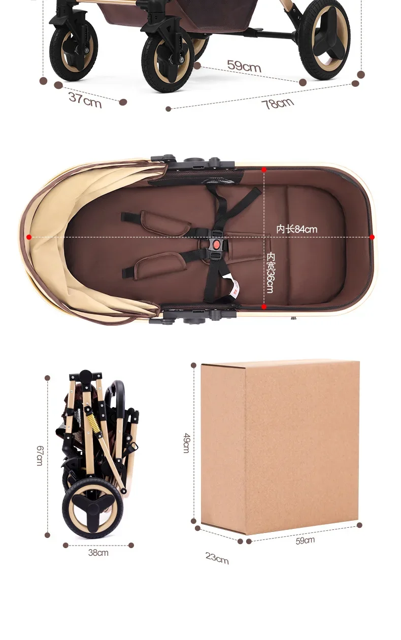 Newborn 3-in-1 Stroller with High View, Two-way Sitting and Lying Function, Baby Stroller with Carrycot and Car Safety Seat