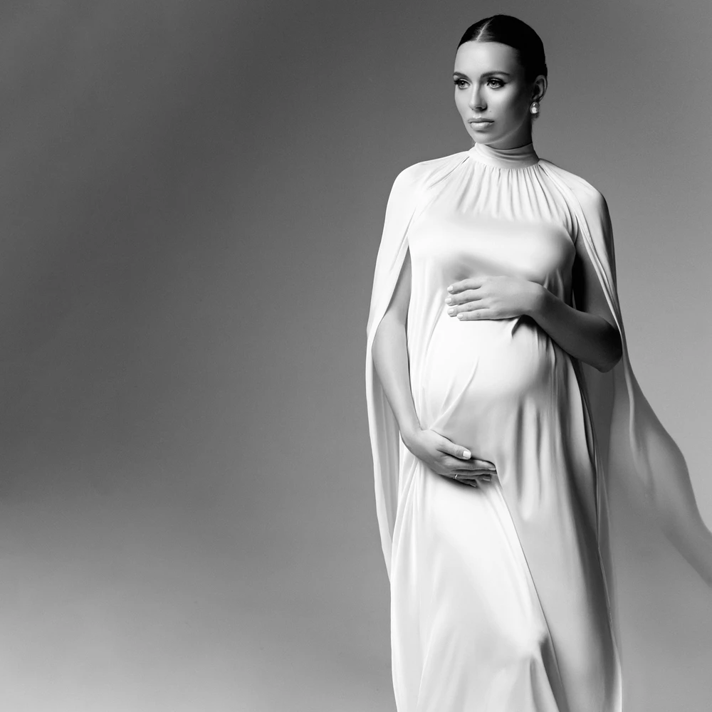 Elegant High Neck Maternity Photography Props Dress Cape Sleeve Pregnancy Gown Photo Shoot Sexy Baby Shower Women Maxi Gowns