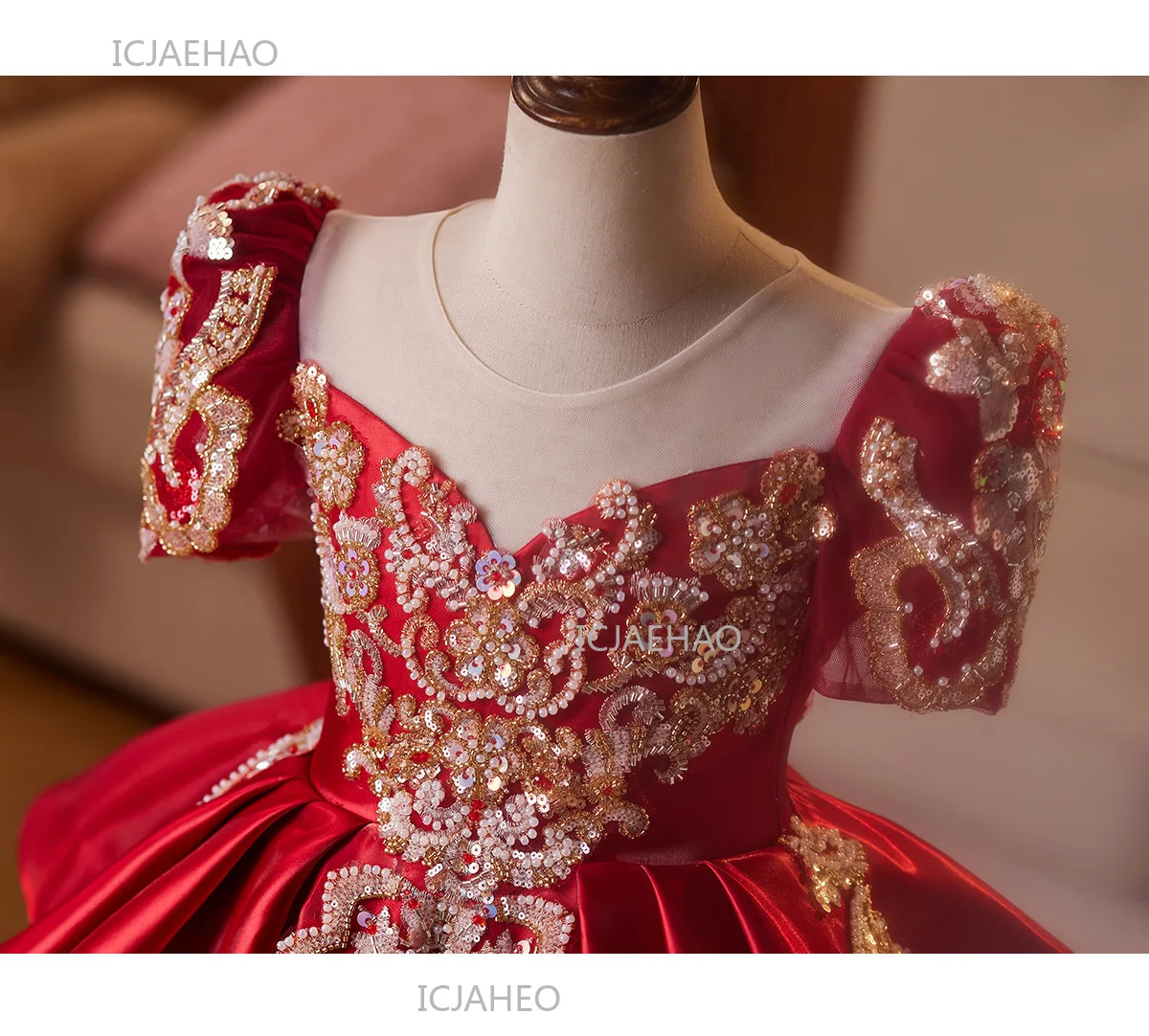 Party Dress Red Children Girls Pageant Host Birthday Wedding Flower Girl Piano Recital Performance Gown Toddler Formal Dresses