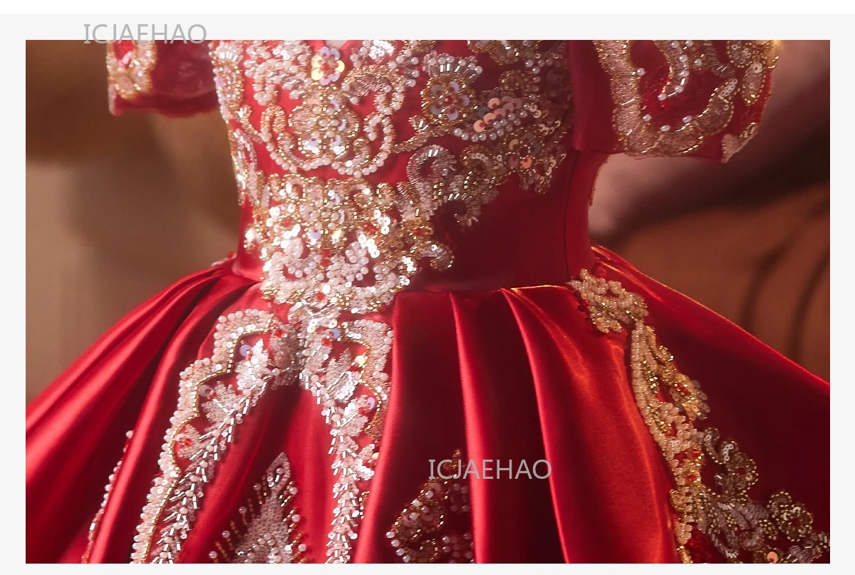 Party Dress Red Children Girls Pageant Host Birthday Wedding Flower Girl Piano Recital Performance Gown Toddler Formal Dresses