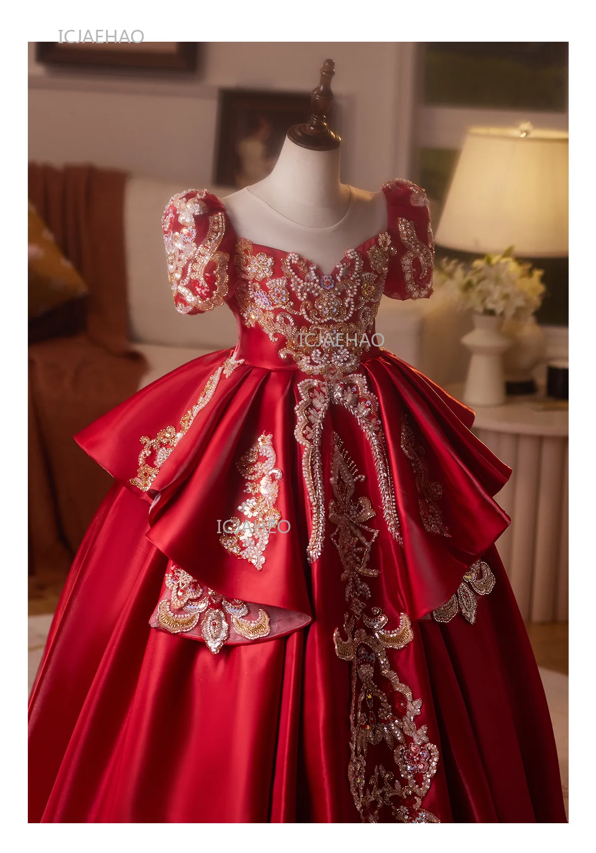 Party Dress Red Children Girls Pageant Host Birthday Wedding Flower Girl Piano Recital Performance Gown Toddler Formal Dresses