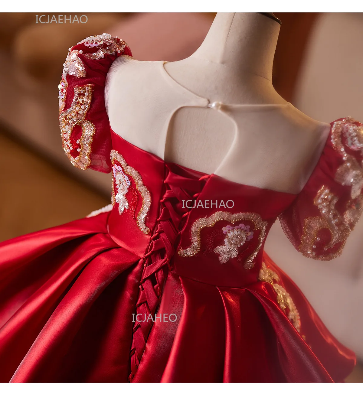 Party Dress Red Children Girls Pageant Host Birthday Wedding Flower Girl Piano Recital Performance Gown Toddler Formal Dresses