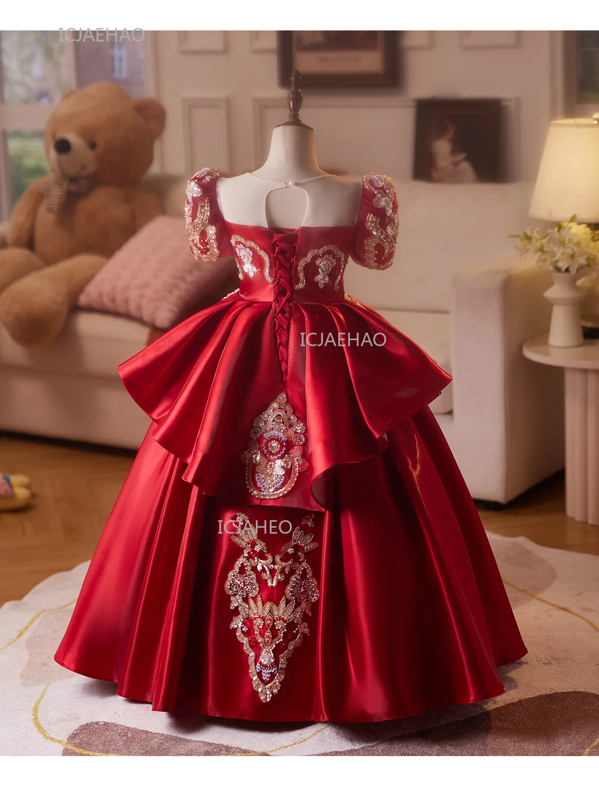Party Dress Red Children Girls Pageant Host Birthday Wedding Flower Girl Piano Recital Performance Gown Toddler Formal Dresses
