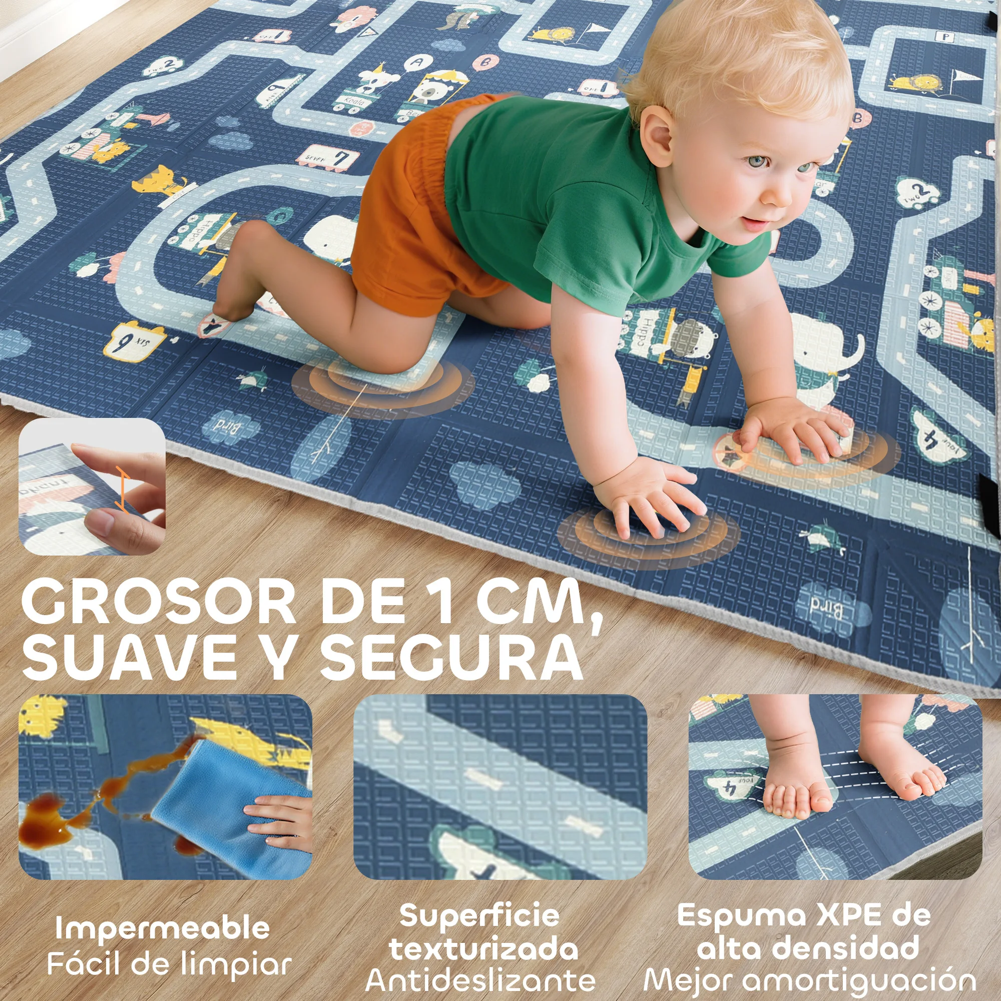 Aiyaplay Reversible Foldable Padded Baby Rug 202X180.5X1 cm Foldable Sides Waterproof Multicolor