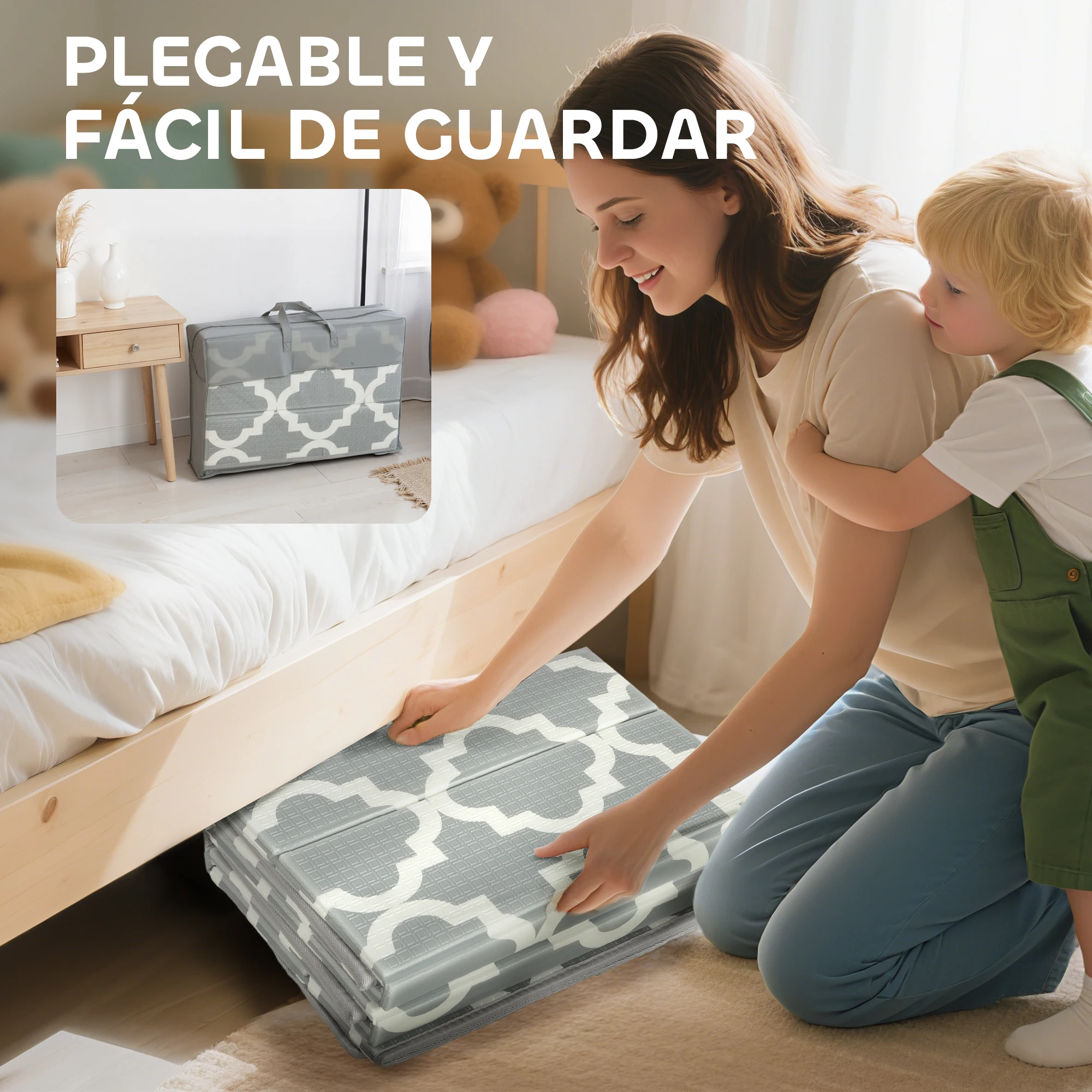 Aiyaplay Reversible Foldable Padded Baby Rug 202X180.5X1 cm Foldable Sides Waterproof Multicolor