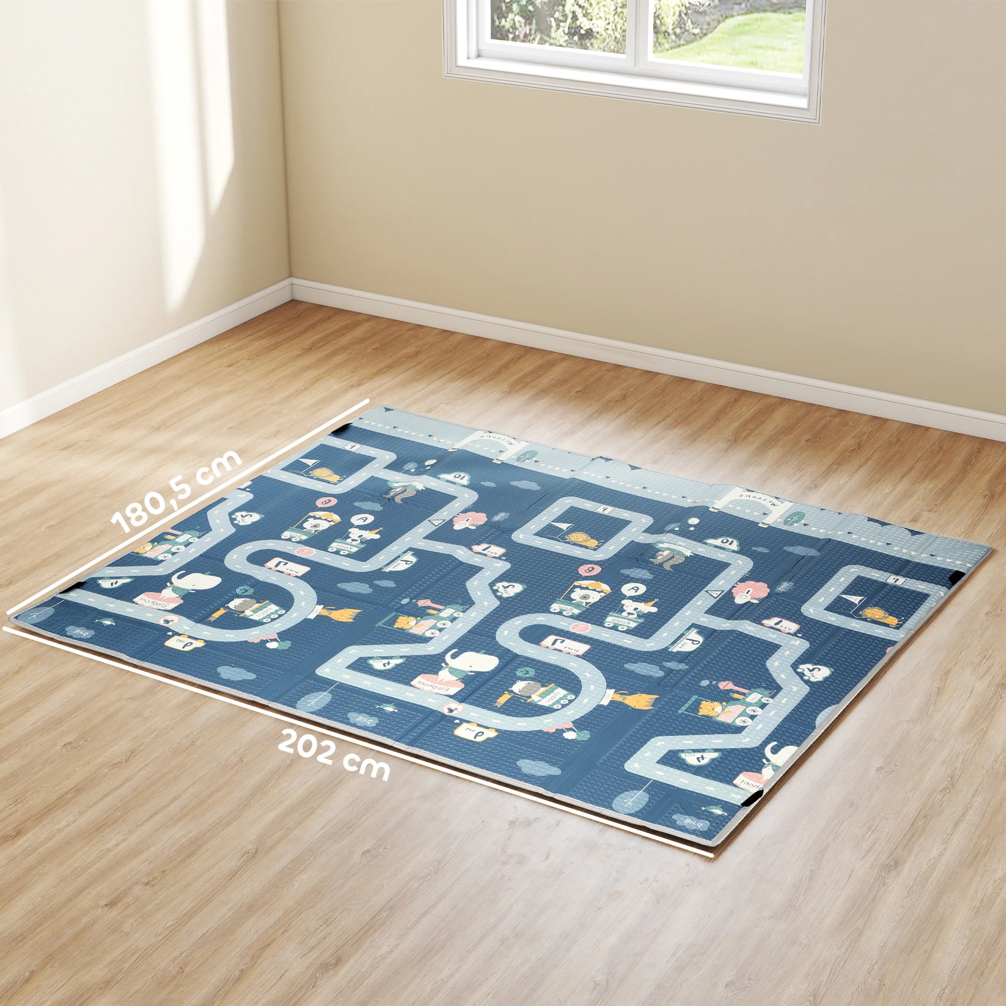 Aiyaplay Reversible Foldable Padded Baby Rug 202X180.5X1 cm Foldable Sides Waterproof Multicolor