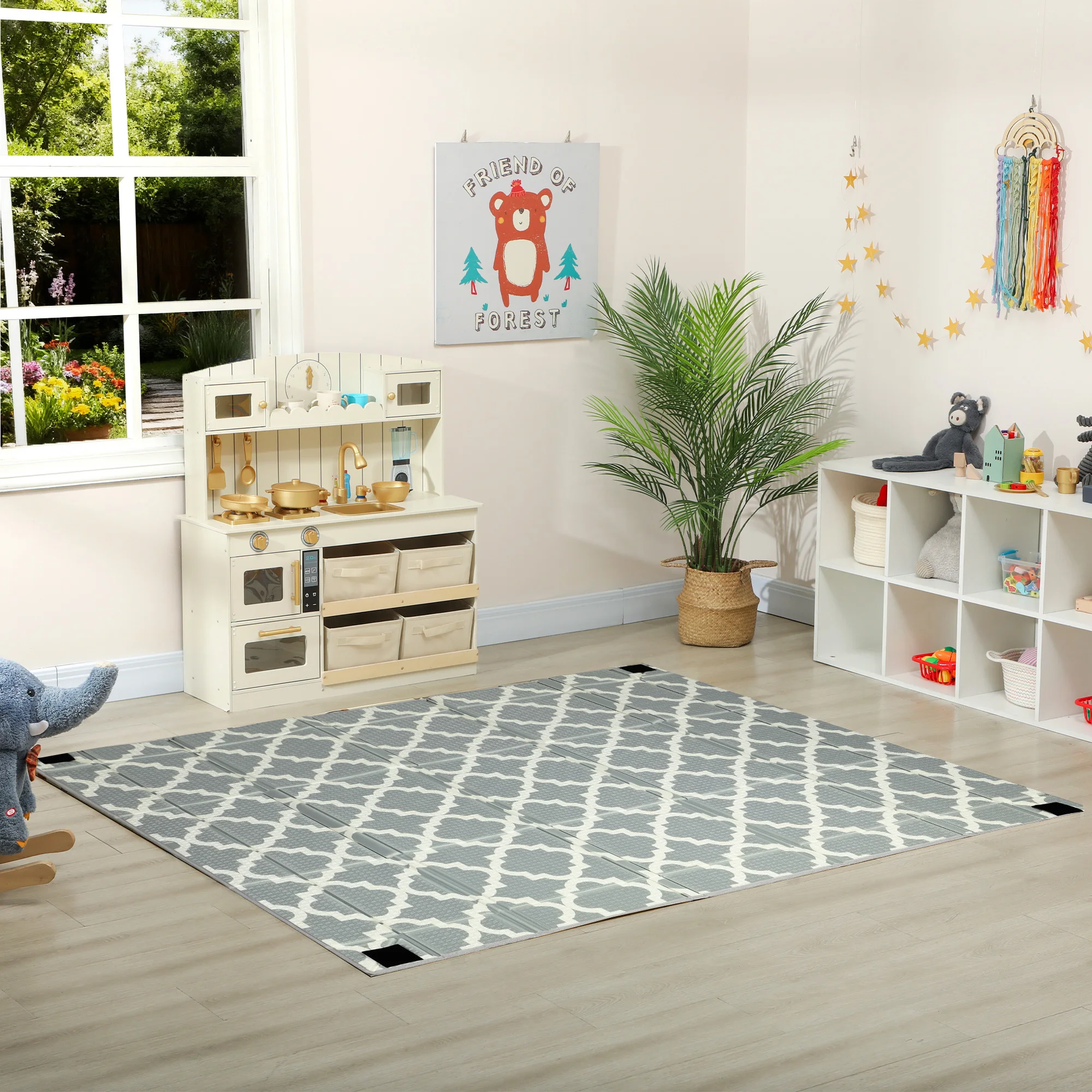Aiyaplay Reversible Foldable Padded Baby Rug 202X180.5X1 cm Foldable Sides Waterproof Multicolor