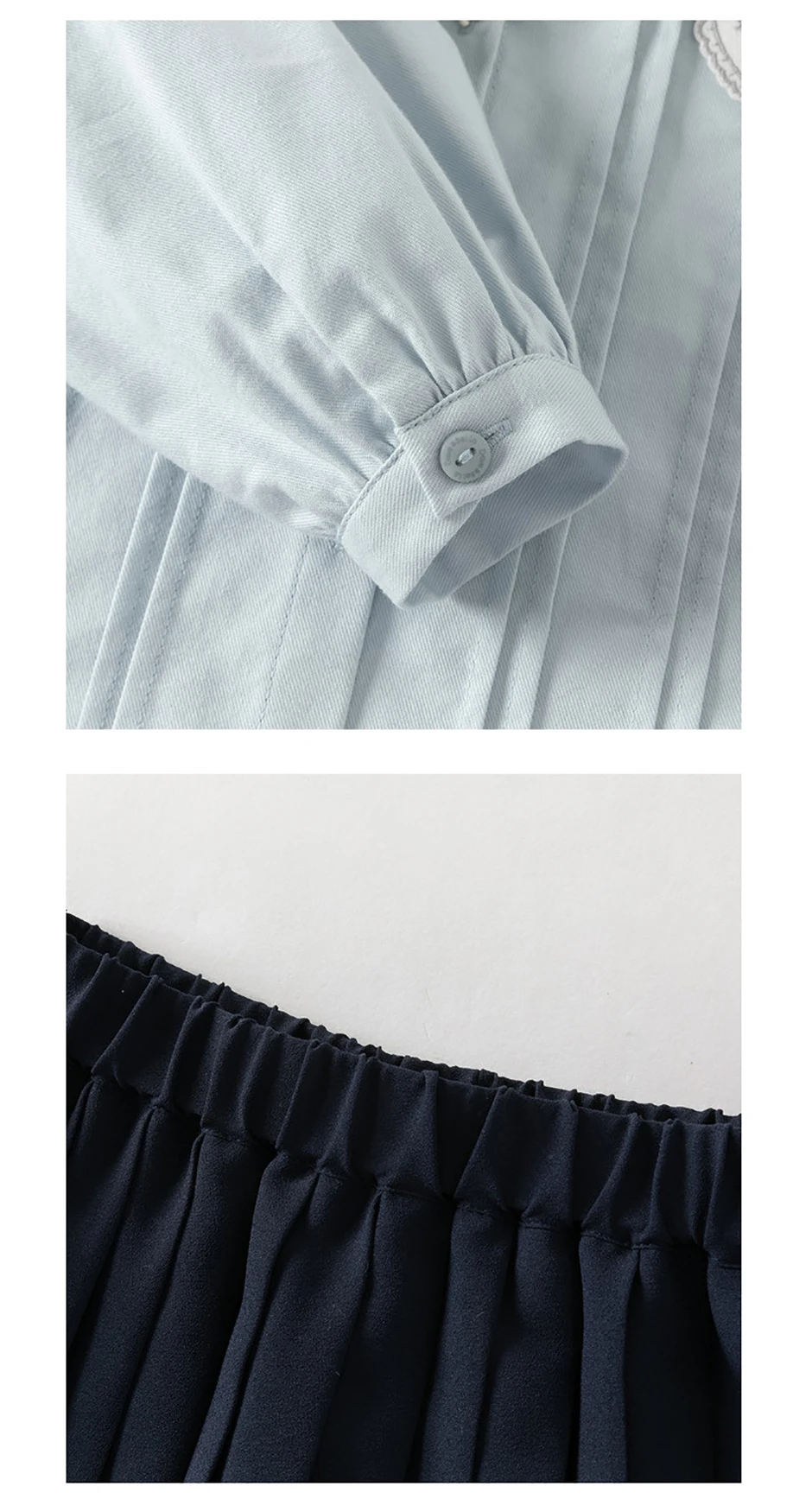 Dave Bella Children Half Skirt Set Autumn Spring Girls Lace Collar Top Pleated Skirt Two Piece Set Kids Casual Clothes DB1260886